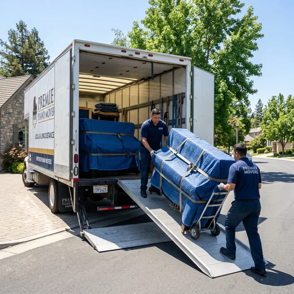 Two upright pianos loaded into moving truck GTA